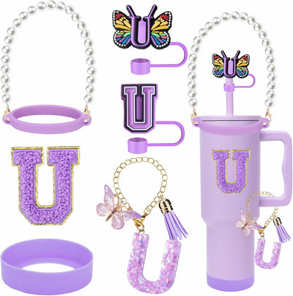 7pcs Cup Accessories for Stanley 30/40oz Tumbler, Handle Strap, Straw Cover, Silicone Boot, Letter Charm Stickers