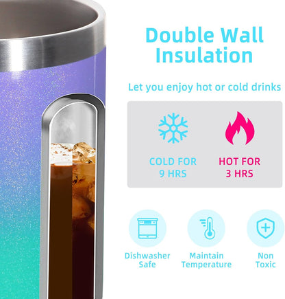 Volhoply 14oz Insulated Stainless Steel Coffee Mug with Lid Bulk 4 Pack,Double Wall Vacuum Travel Coffee Cup with Handle,Reusable Metal Cups Tumbler Cup,Camping Mugs,Ideal Gifts(Mix,4)