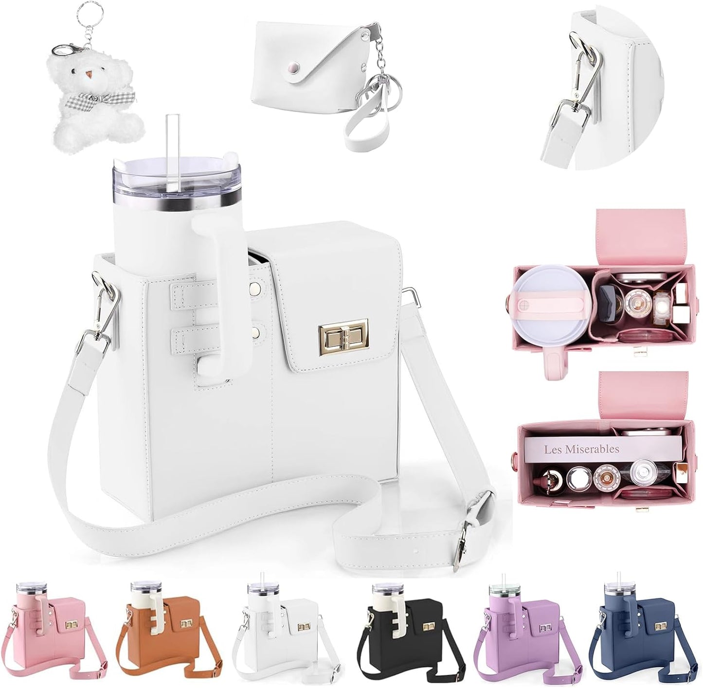 Stanley Purse Cup Holder for 40oz - Portable Crossbody Tumbler Bag with Strap, Water Bottle Carrier for Outdoor Travel