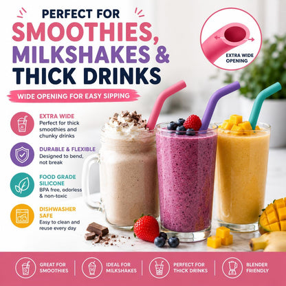 Reusable Silicone Straws for Tumblers, Smoothies & Kids Drinks – 15 Pack Flexible BPA-Free Drinking Straws with 2 Cleaning Brushes – Soft on Teeth & Lips – Fits 20oz & 30oz Tumblers