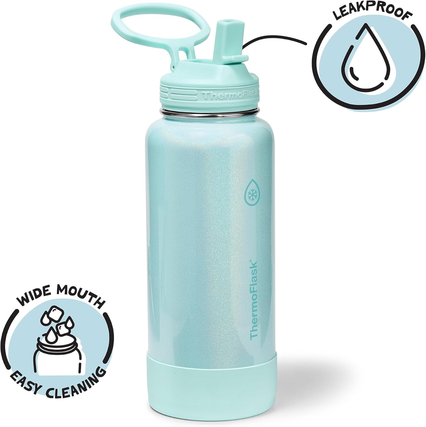 ThermoFlask Insulated Water Bottle with Spout Lid (24 oz, Lemonade Stand) - Leakproof, Stainless Steel Water Bottle for Cold & Hot Drinks, Travel & Daily Hydration
