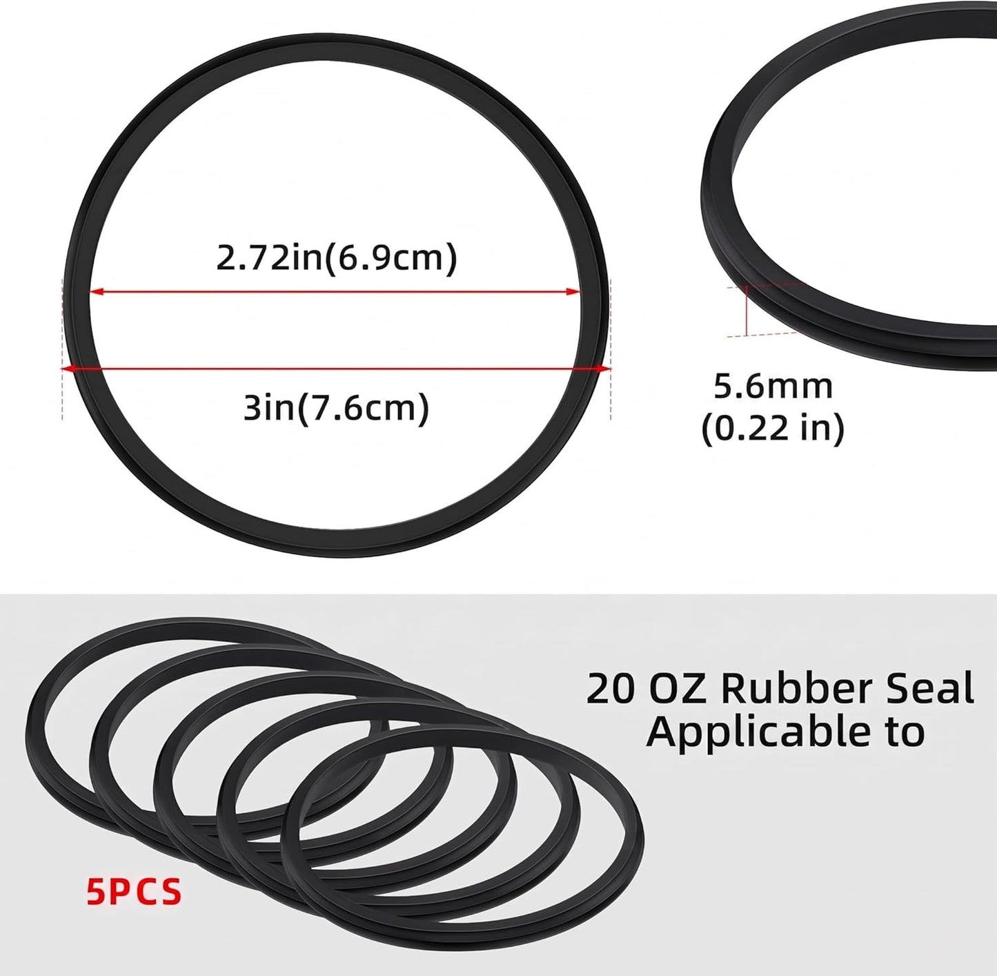 5 Pcs Black Replacement Lid Seal Gaskets,Rubber Seal Replacement Gasket for Lid forStainless Steel Insulated Tumbler Mugs (30oz)