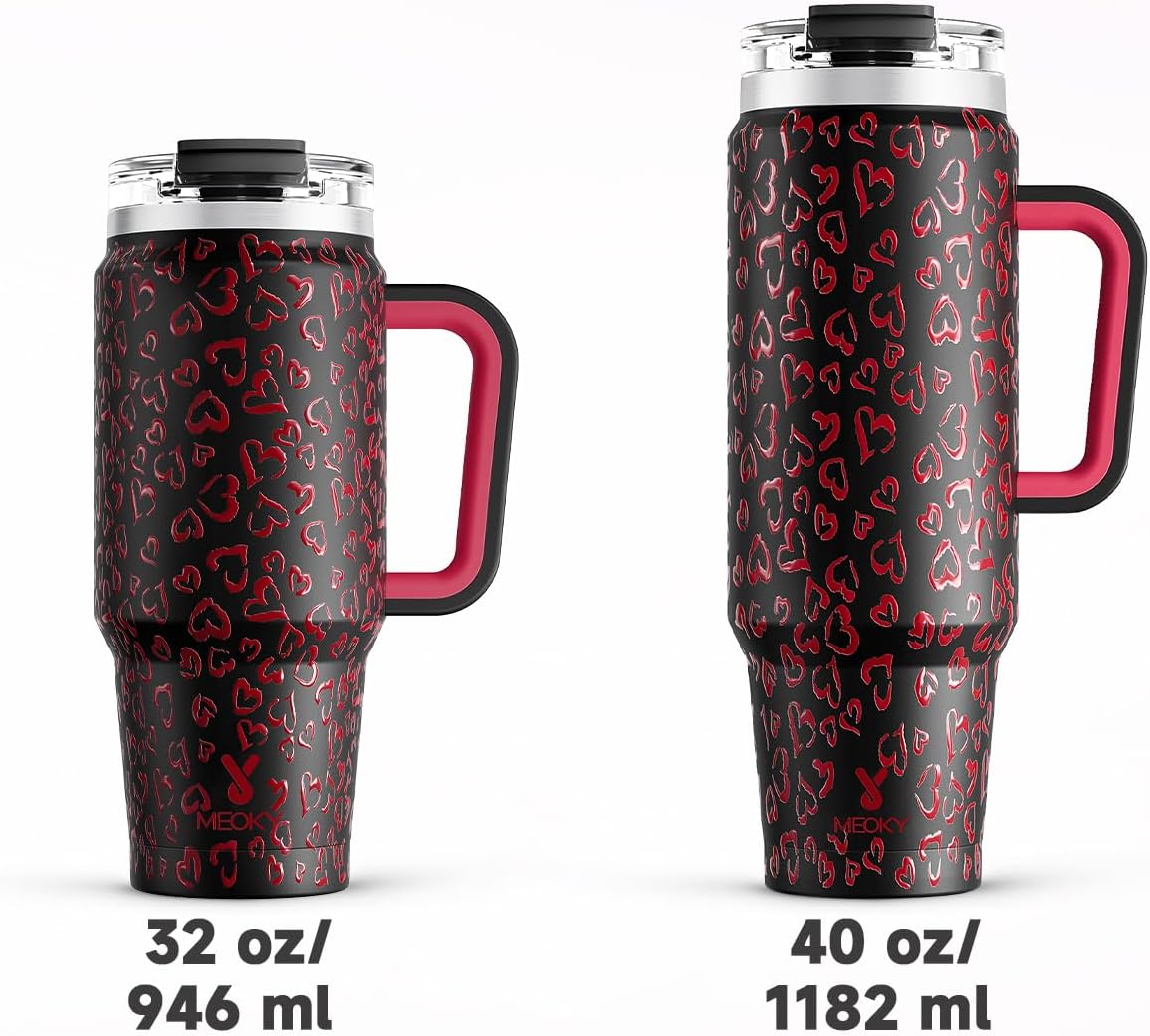 Meoky 32 oz Tumbler with Handle, Insulated Tumbler with Lid and Straw, Stainless Steel Travel Mug, Keeps Cold for 24 Hours, 100% Leak Proof, Fits in Car Cup Holder (Night)