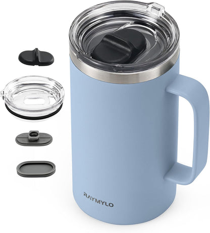 RAYMYLO Insulated Coffee Mug 12 oz, Double Wall Stainless Steel Coffee Mug with Lids, Leak-Proof & Detachable Slider Lid for Thorough Clean, Keeps Coffee Cold for 9 Hrs, Suitable for Camp Home Office