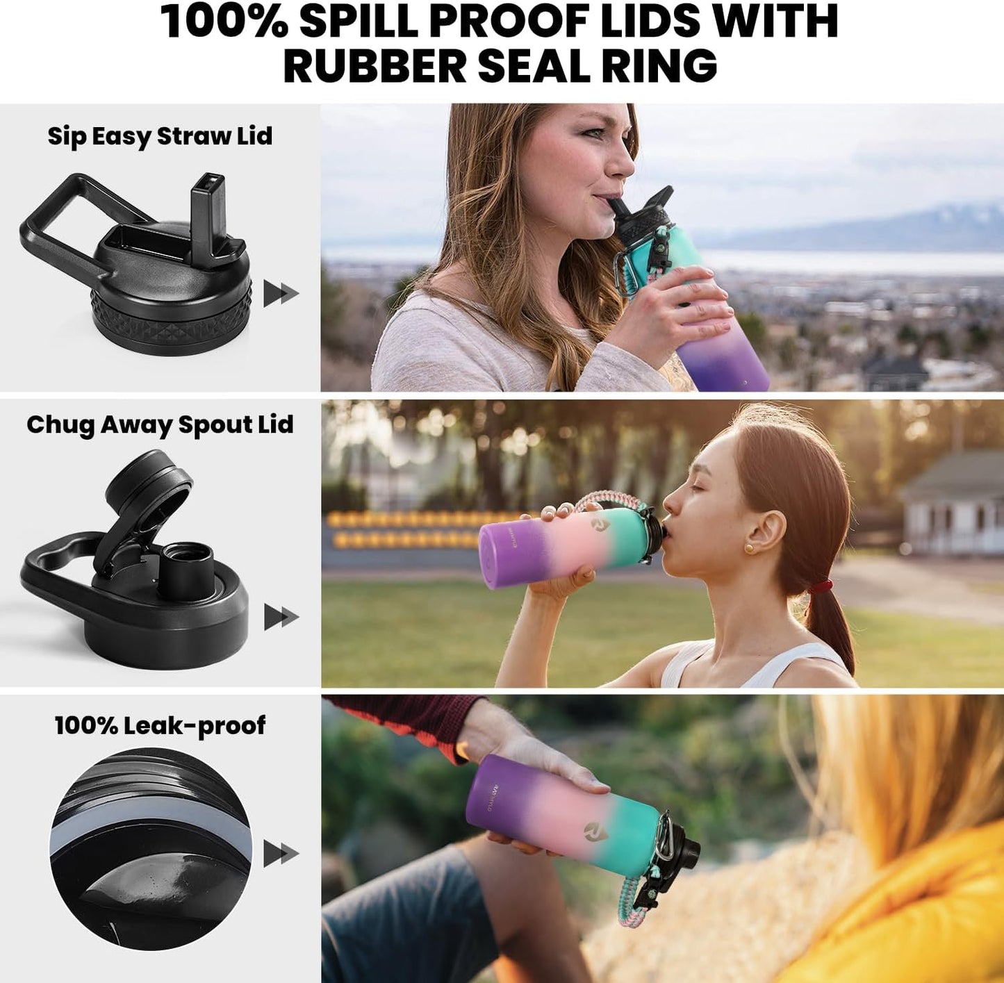 RAYMYLO One Gallon Water Bottle Insulated, Triple Walled Vacuum Stainless Steel (Cold for 48 Hrs), Leak Proof & Non-BPA, Large Water Flask Jug with Paracord Handle & Straw Spout Lids