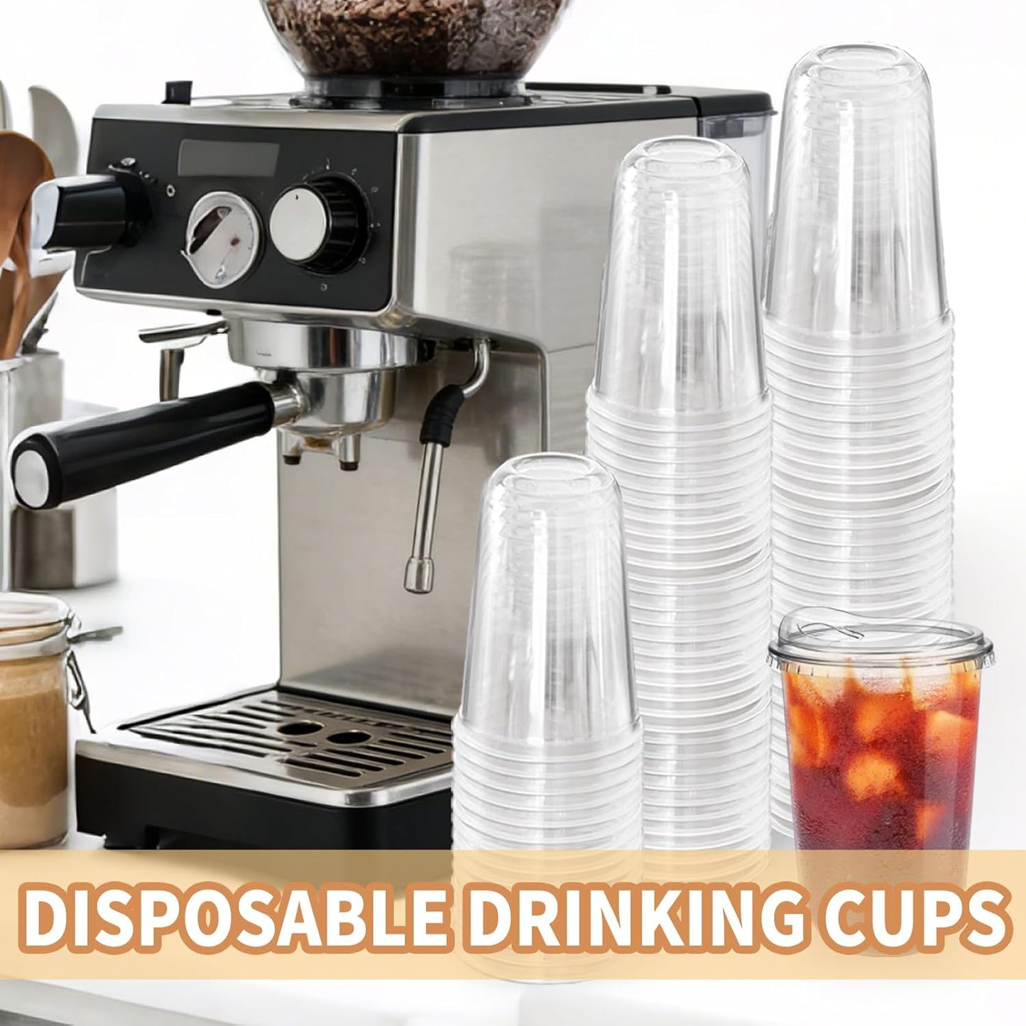 Alaeseje 50 Pack Clear Plastic Cups with Strawless Sip Lids,16 oz Iced Coffee Cups with Lids,Disposable PET Crystal Cups,Round Bottom To Go Cup for Iced Coffee Juice Smoothie Cold Beverage