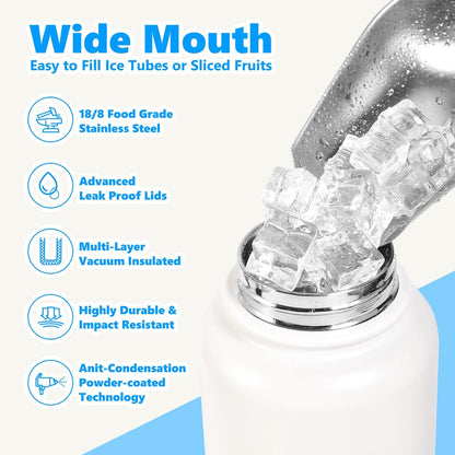 Insulated Water Bottle with Lid & Boot & Stickers, 24 oz Stainless Steel Sweat Free Bottle Keep Cold 24H, BPA-Free Sports Wide Mouth Water Bottle, BlueBlack
