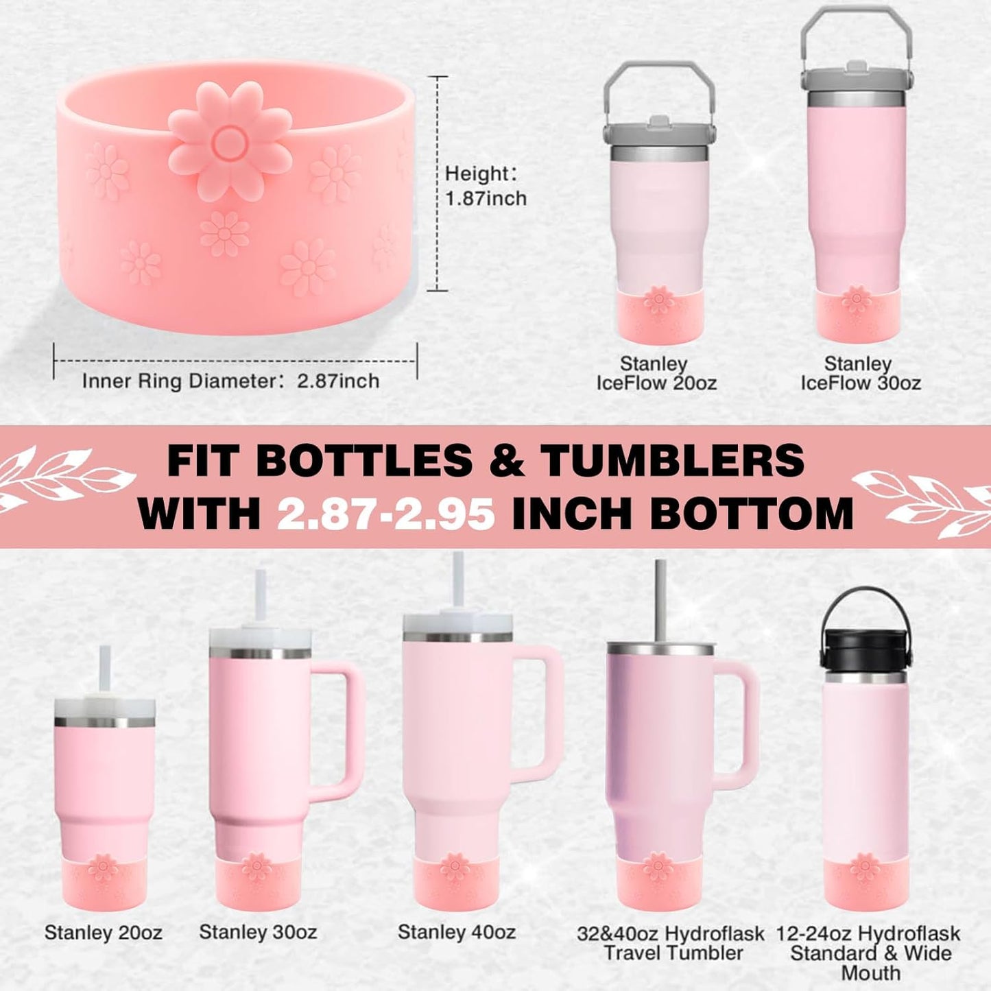 Hpbel Protective Silicone Boot for Stanley Cup Accessories Compatible with Stanley Cup Boot 40/30z and More Bottles with 2.95in Bottom for Water Bottle Flower Tumbler Accessories