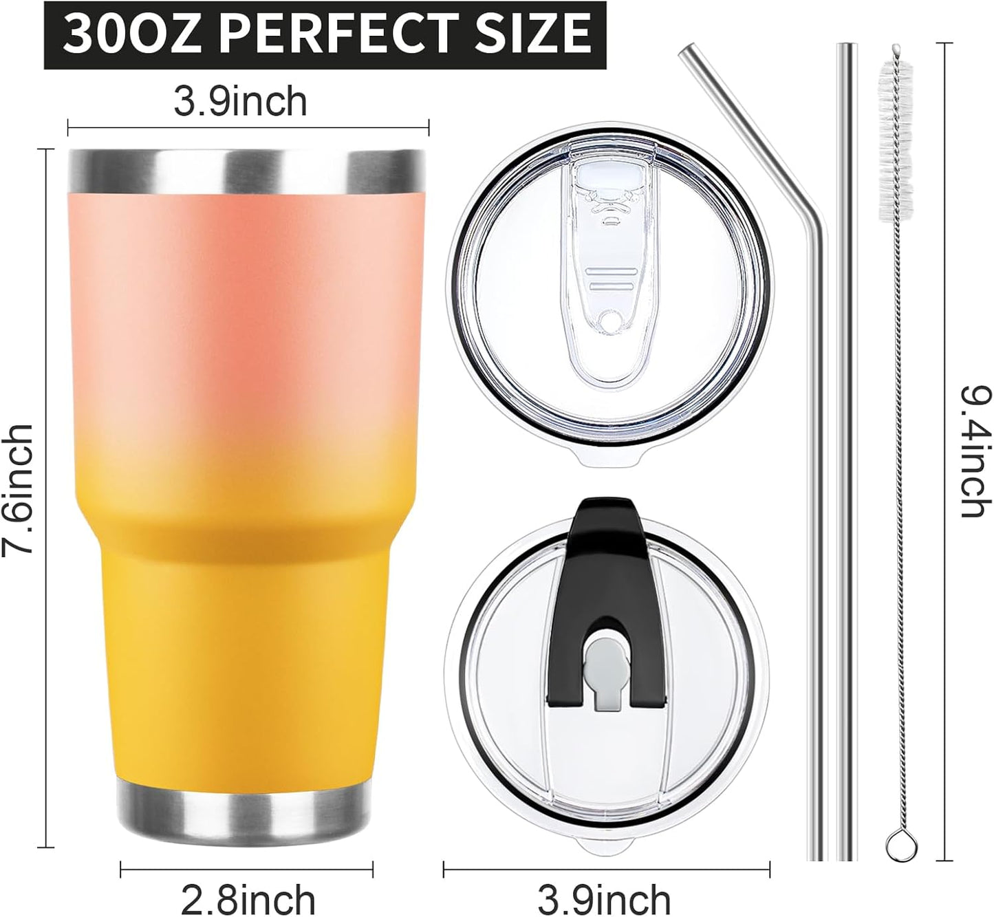 20oz Tumbler with Lid and Straw Double Wall Powder Coated Vacuum Insulated Coffee Tumbler Stainless Steel Insulated Travel Coffee Mug Spill-Proof Thermal Cup for Hot and Cold Beverage,Black