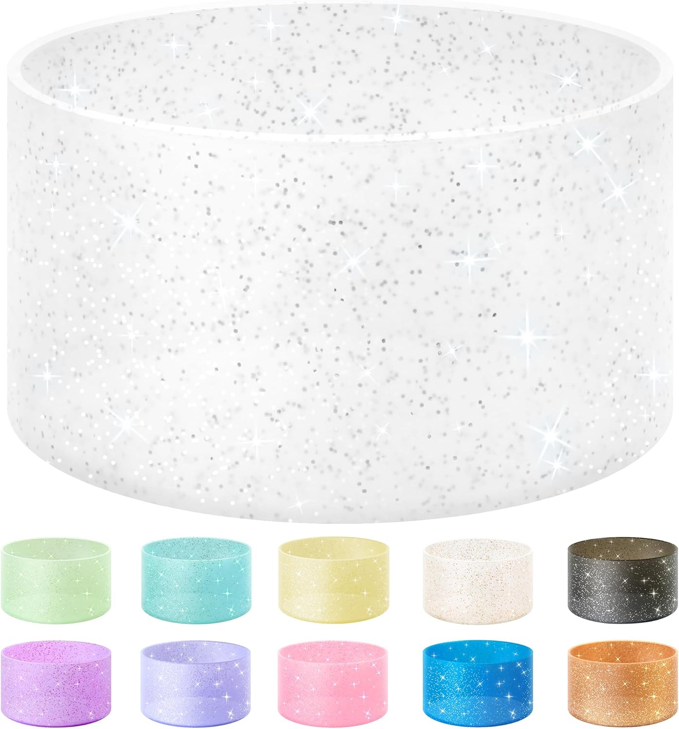 Vmini Protective Glitter Silicone Boot, Compatible with Stanley Tumbler 20-40oz & Hydro Flask Water Bottle 12-24oz and More Bottles/Tumblers with 2.8-2.95in Bottom, Bling Anti-Slip Sleeve Cover