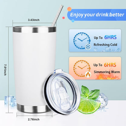20oz Tumbler with Straw and Brush, Stainless Steel Vacuum Insulated tumbler, Double Wall Insulated Coffee Tumbler for Outdoor, Home, Travel,Office (Buff,1pcs)