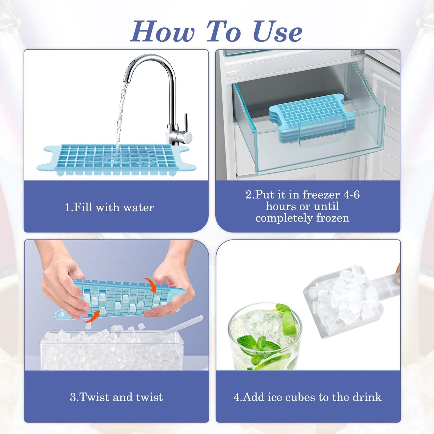Mini Ice Cube Tray for Freezer: GGUW Nugget Ice Cube Tray with Bin - Crushed Ice Tray Making 4×117 PCS Icecube - Easy Release Iced Maker Trays