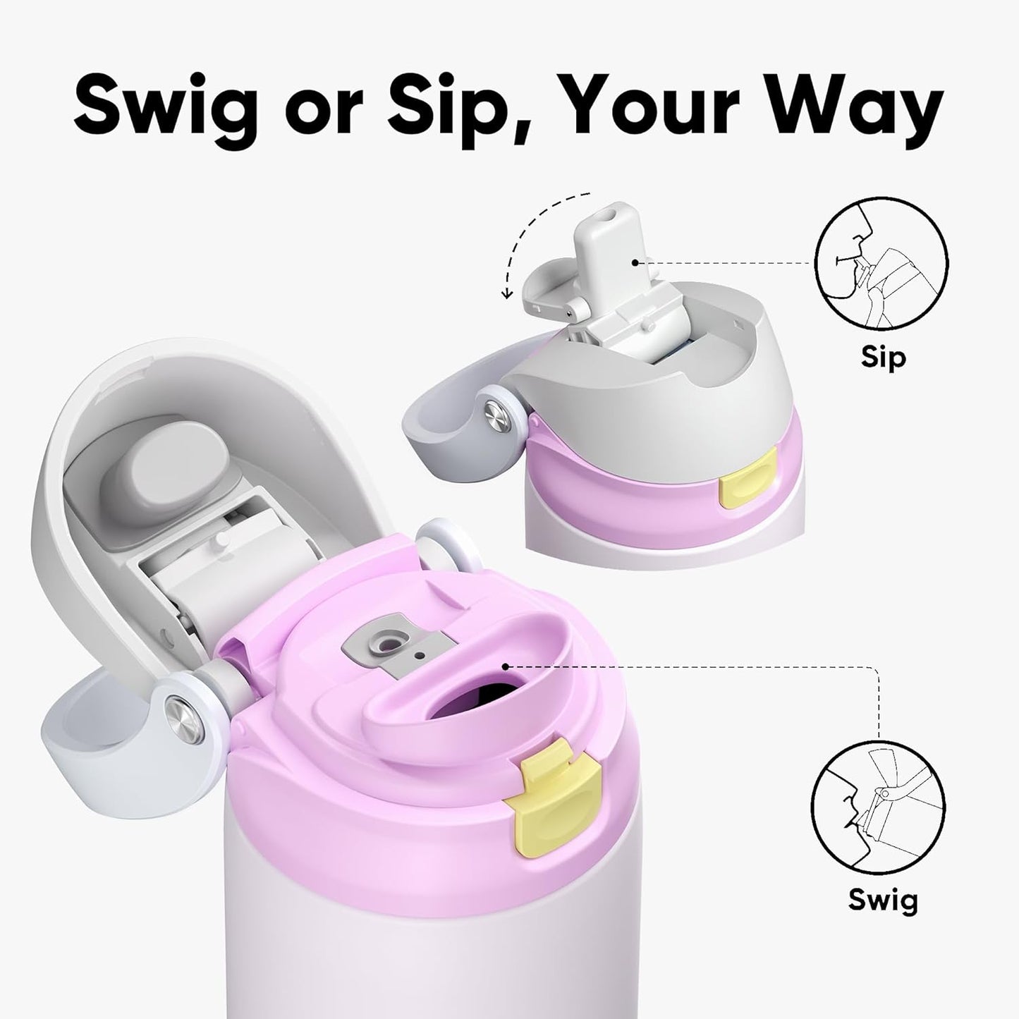 ENCOOL Leakproof Insulated Water Bottle with Straw Dual-Sip Water Bottle Bag-Safe Design for Work, Commute & Gym – Keeps Drinks Cold All Day, 24 oz, Lemonade Pink - Colors A