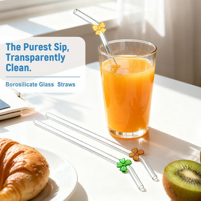 Borosilicate Glass Straws for 16 oz Tumbler, 9 inch 8mm BPA Free, Reusable Drinking Straws Clear Bent Skinny for Iced Coffee and Hot Drinks