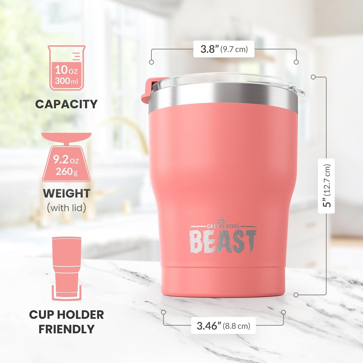 Beast 10 oz Tumbler Stainless Steel Vacuum Insulated Coffee Ice Cup Double Wall Travel Flask (Arctic White)