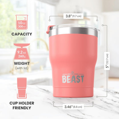 Beast 10 oz Tumbler Stainless Steel Vacuum Insulated Coffee Ice Cup Double Wall Travel Flask (Arctic White)