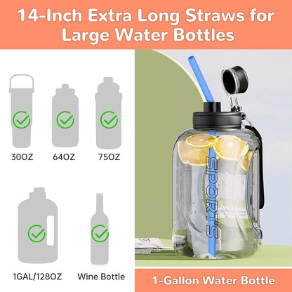 NiHome 14PCS Silicone Straws Fit for Stanley 40oz 30oz Tumbler, 14” Extra Long Reusable Drinking Straw, Flexible Can Cut Length for 1/Half Gallon 75 64 OZ Large Water Bottle - 2 Brushes (Rainbow)