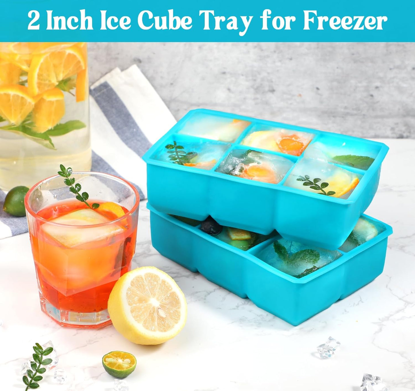 Webake Water Bottle Ice Cube Tray with Silicone Lids, 2 Pcs Long Ice Stick Molds - Stackable & Space-Saving, Perfect for Highball Drinks, Cocktail Parties & Sports Bottles