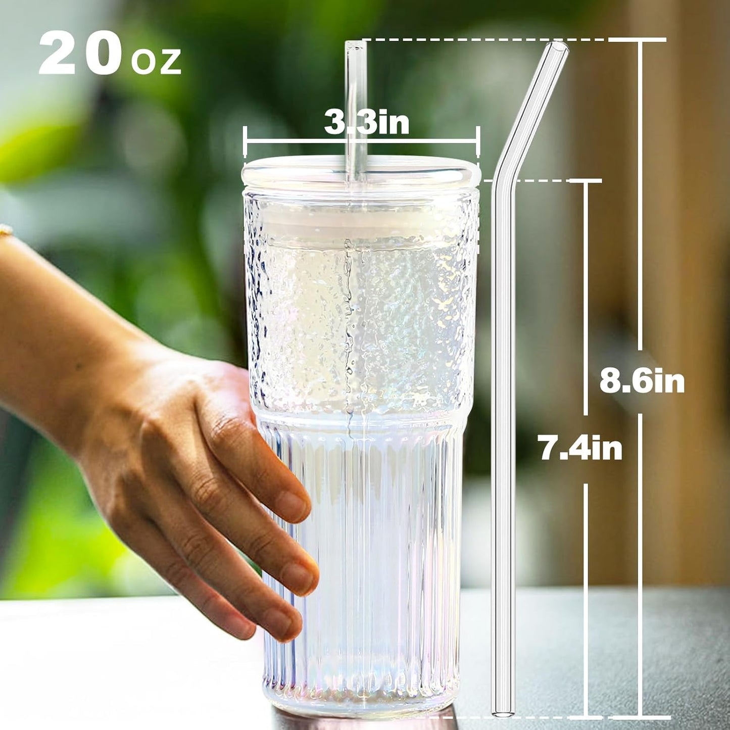 JunVpic Glass Cups with Lids and Straws,24oz Glass Tumbler with Handle Iced Coffee Cup for Coffee,Juice,Tea,Milk,Smoothie,Hot & Cold Drinks (Pink)
