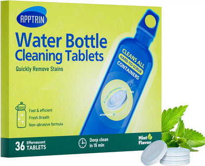 Water Bottle Cleaning Tablets, 18 Pack Bottle Clean Tablet Hydration Bladder Cleansing Tablets for Hydration Bladder, Water Bottle, Individually Packed, Apple Flavor