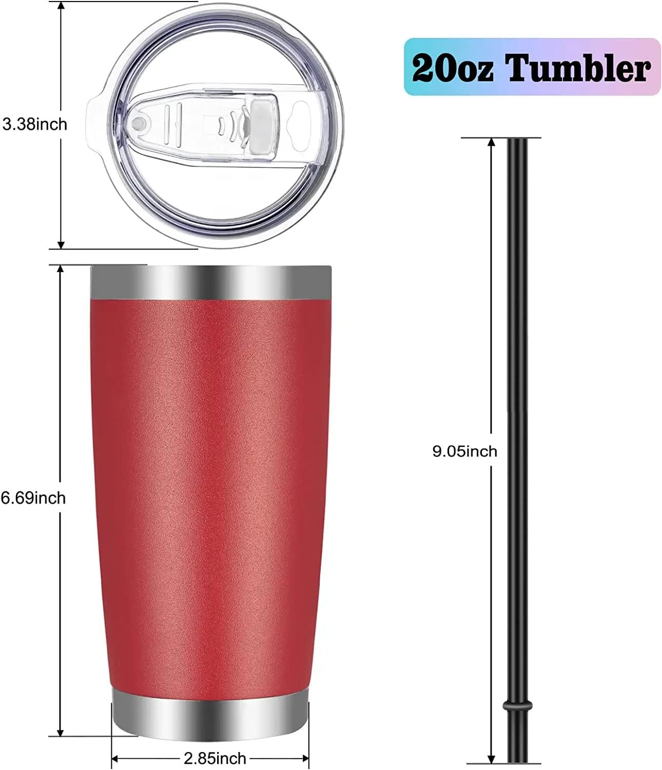 VEGOND 20oz Tumbler with Lid and Straw Stainless Steel Tumbler Cup Bulk Vacuum Insulated Double Wall Travel Coffee Mug Powder Coated Coffee Cup, Black, 12 Pack
