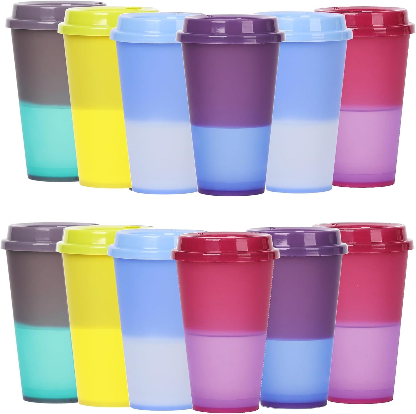 Color Changing Cups, 5 Pack 24oz Plastic Tumblers, Reusable Iced Coffee & Smoothie Cups with Lids and Straws for Parties and Travel