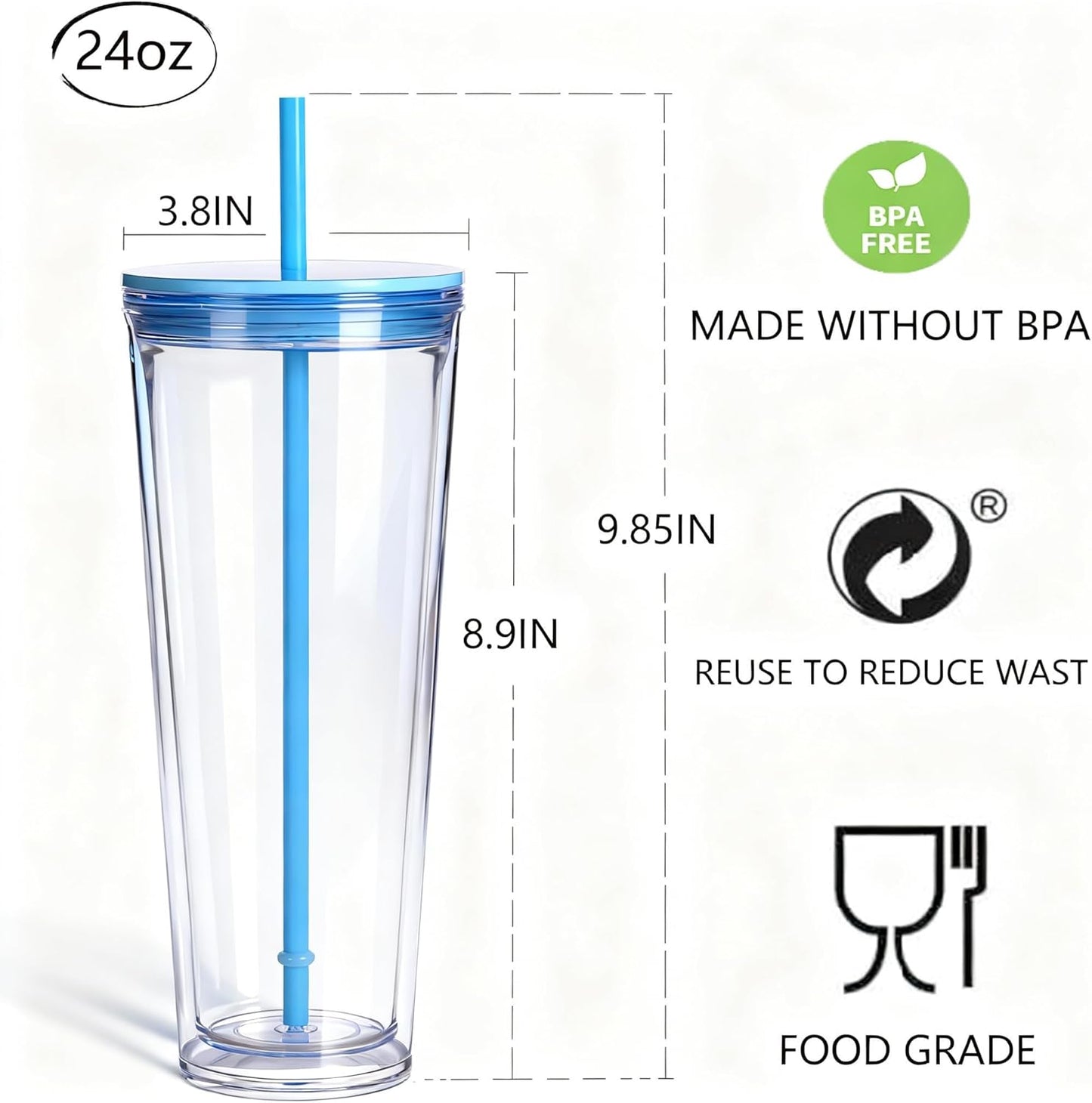 24oz Tumbler with Lid and Straw, Leak Proof and Double Wall Insulated Reusable Plastic Cups,Travel Reusable Iced Coffee Cup (1, Pink)
