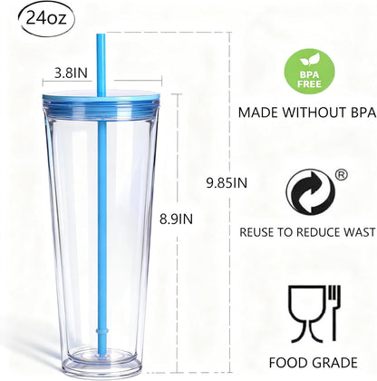 24oz Tumbler with Lid and Straw, Leak Proof and Double Wall Insulated Reusable Plastic Cups,Travel Reusable Iced Coffee Cup (1, Pink)