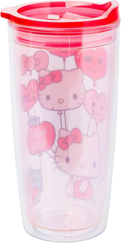 Silver Buffalo Sanrio Hello Kitty Milk Carton Pattern Plastic Boba Tumbler w Lid and Wide Straw, 24 Ounces