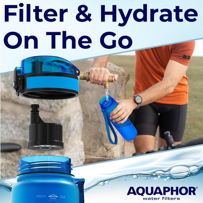 Nakii Filtered Water Bottle, Leakproof, BPA-Free, Motivational Markings, Travel, Everyday Use. 40-Gallon Filter, Replaces 300 Plastic Water Bottles. Includes 1 Filter, 22 FL Oz, Grey by Aquaphor