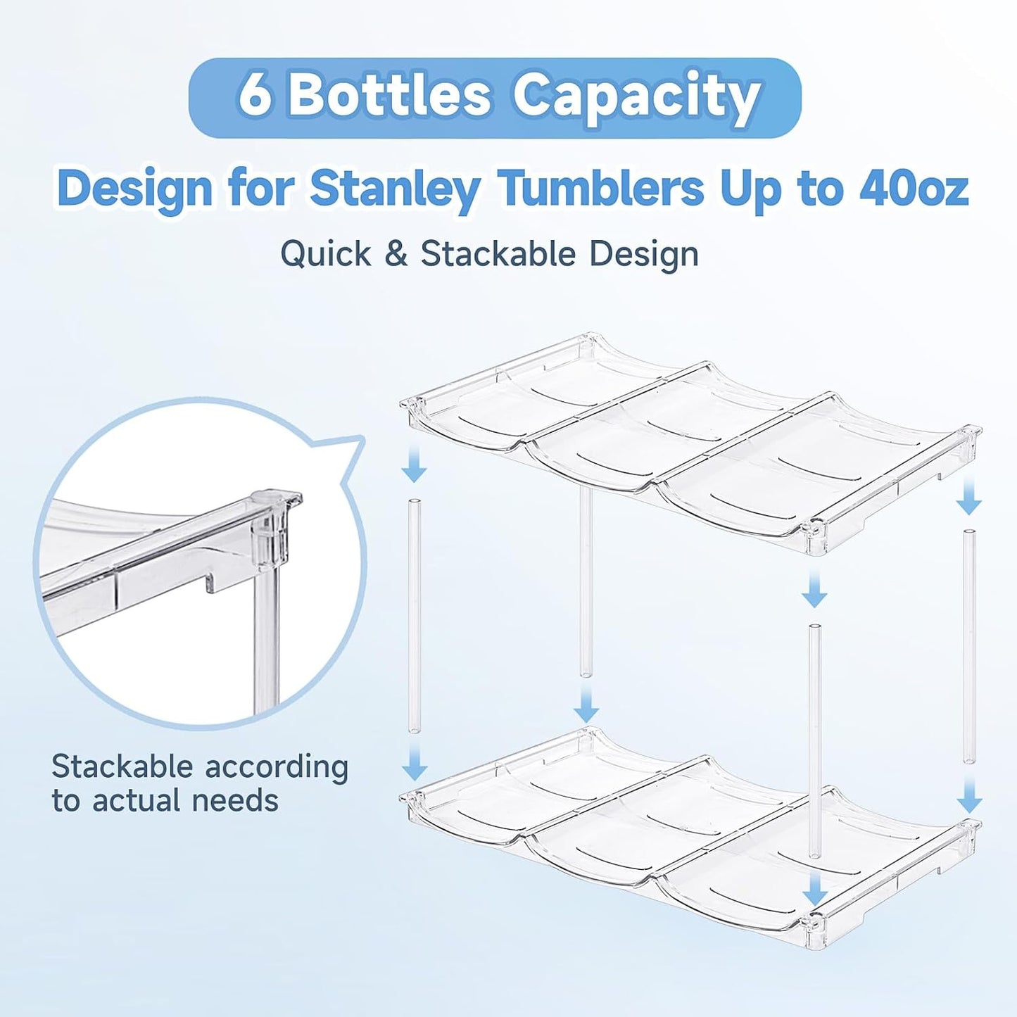 Stackable Water Bottle Organizer for Stanley 40 oz Tumbler, Water Bottle Holder for Cabinet, Pantry Kitchen Organizers and Storage for Stanley Cup Accessories, Tumbler Organizer and Wine Rack, 3Pack