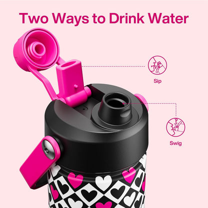 ENCOOL Insulated Water Bottle with Straw Stainless Steel Water Bottle, Leak-Proof, BPA-Free, Double Wall Vacuum Keeps Cold for 24 Hours for Sports, Travel, School (26 oz, Cotton Candy) - Colors D