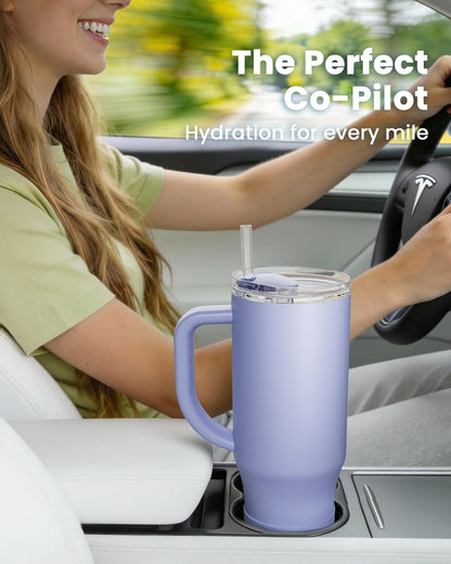 Renoj Insulated Mug 100% Leak Proof Insulated Water Bottle for Iced Coffee & Hot Drinks - Fits Car Cup Holder, Ideal Gift, 2 Straws & Silicone Boot - SnapShift Pink 32 oz