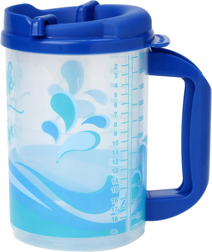 Plum Hill Hospital Cup with Lid and Straw, Large Water Cup with Straw and Handle, Hospital Mugs with Lid and Straw, 20 Oz Blue Medical Water Bottle, Clear Plastic Mug