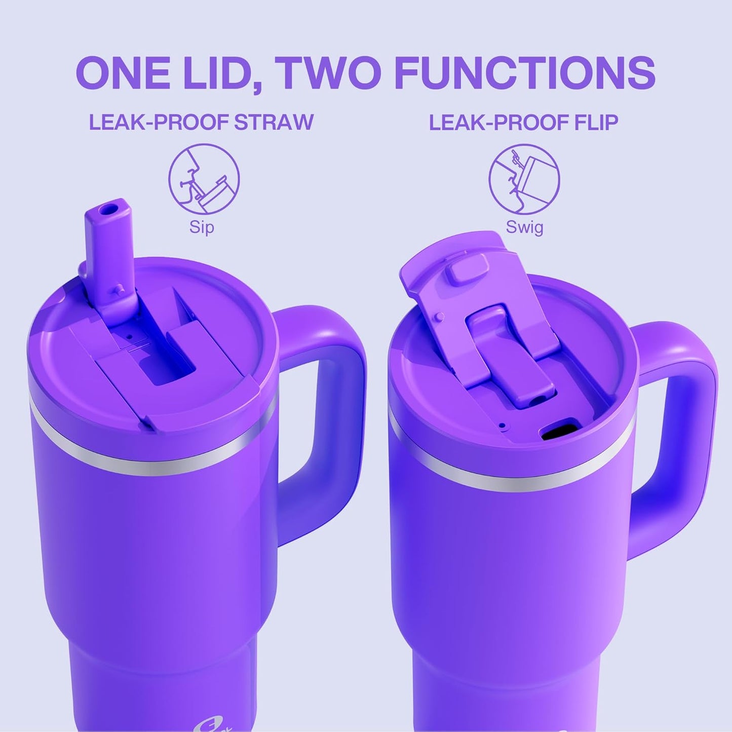 40 oz Tumbler with Handle and Straw: Stainless Steel Insulated Tumbler Keeps Cold for 24 Hours, Leakproof Travel Cup Fits in Cup Holder and BPA-Free, Cotton Candy