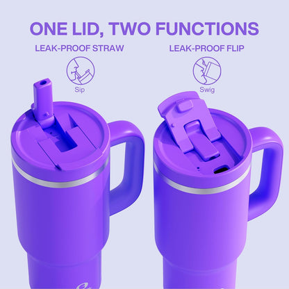 40 oz Tumbler with Handle and Straw: Stainless Steel Insulated Tumbler Keeps Cold for 24 Hours, Leakproof Travel Cup Fits in Cup Holder and BPA-Free, Cotton Candy