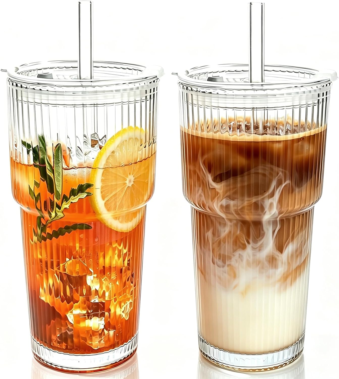 Reusable Plastic Boba Cup With Lids And Straws, 24Oz/700ml Smoothie Cups, Iced Coffee Cup, Leakproof Kawaii Cup, Boba Tumbler With Boba Reusable Straw,Double Wall Clear Bubble Tea Cup