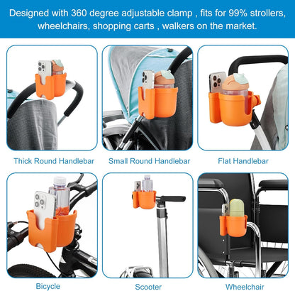 Accmor Stroller Cup Holder with Phone Holder, Bike Cup Holder, Universal Cup Holder for Uppababy Nuna Doona Strollers, 2-in-1 Cup Holder for Walker, Wheelchair, Scooter - Colors A