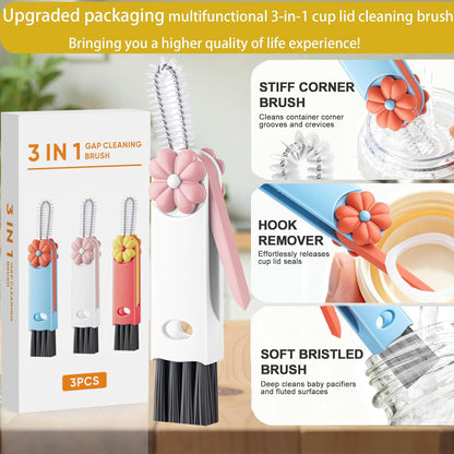 4 in 1 Cup Lid Cleaning Brush - Multifunctional Water Bottle Crevice Cleaning Brush, Portable Cup Lid Brush, Home Kitchen Crevice Brush Tools for Tiny Cup Lid Detail, Bottle Tight Spaces Cup (3 PCS)
