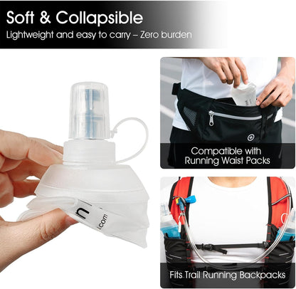 GYGYL Soft Flask, TPU Collapsible Soft Water Bottle for Hydration Pack, Running Vest, Leak-Proof Folding Water Bottle for Hiking Cycling Climbing Jogging-250ml Grey