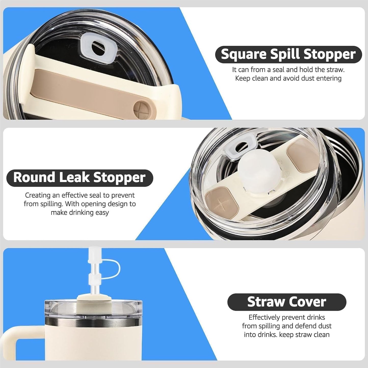 MOLOSLEEVE 21 Colors Straw Toppers Include A Set of Leak-proof Plugs, for Stanley Straw Covers Cap for Stanley Cup 2.0 30oz, 40oz, Silicone, Dust-Proof （Clear）