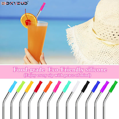 Reusable Stainless Steel Straws Set 6 PCS with 6 Silicone Tips, 2 Straw Brush, 1 Storage Case, Different Sizes of Metal Straws Reusable, Suitable for 14, 20, 30 oz Cups Tumbler, for Hot/Cold Drinks