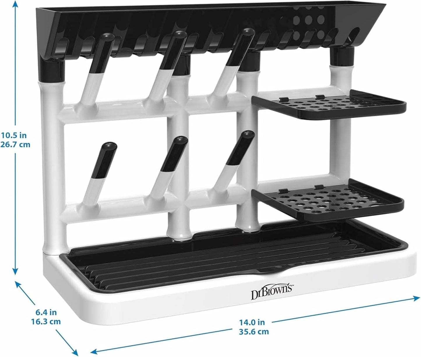Dr. Brown's Baby Bottle Drying Tower, Stand-Up Countertop Drying Rack with Organized Storage for Baby Essentials, Space Saving Vertical Rack, Black/White