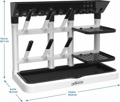Dr. Brown's Baby Bottle Drying Tower, Stand-Up Countertop Drying Rack with Organized Storage for Baby Essentials, Space Saving Vertical Rack, Black/White