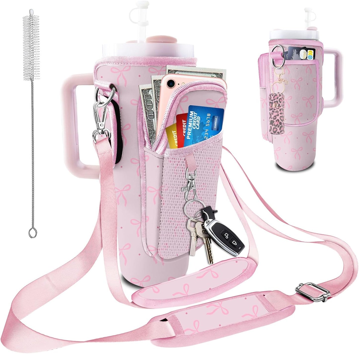 Stanley Carrier Bag for Stanley 40oz/30ozTumbler with Phone with 2 Adjustable Strap,3 Pockets Bottle Stanley Cup Carrier Bag & Case,Accessories for Hiking Travelling