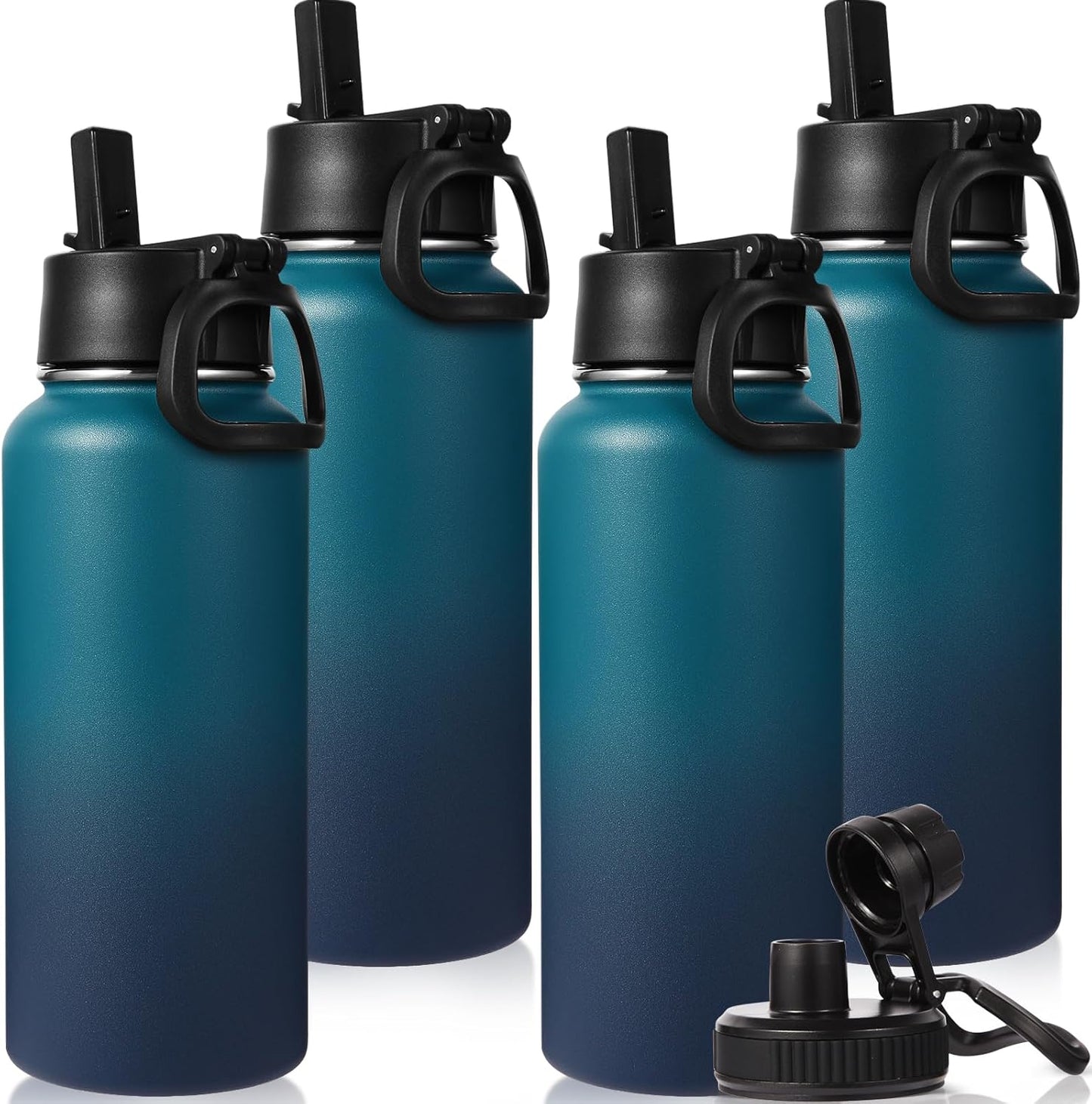 Neihepal 32 oz Insulated Water Bottle with 2 Lids (Straw & Spout Lid), 18/8 Stainless Steel Double Wall Water Bottles for Gym, Travel, Camping, Sports (Silver,1 Pack)