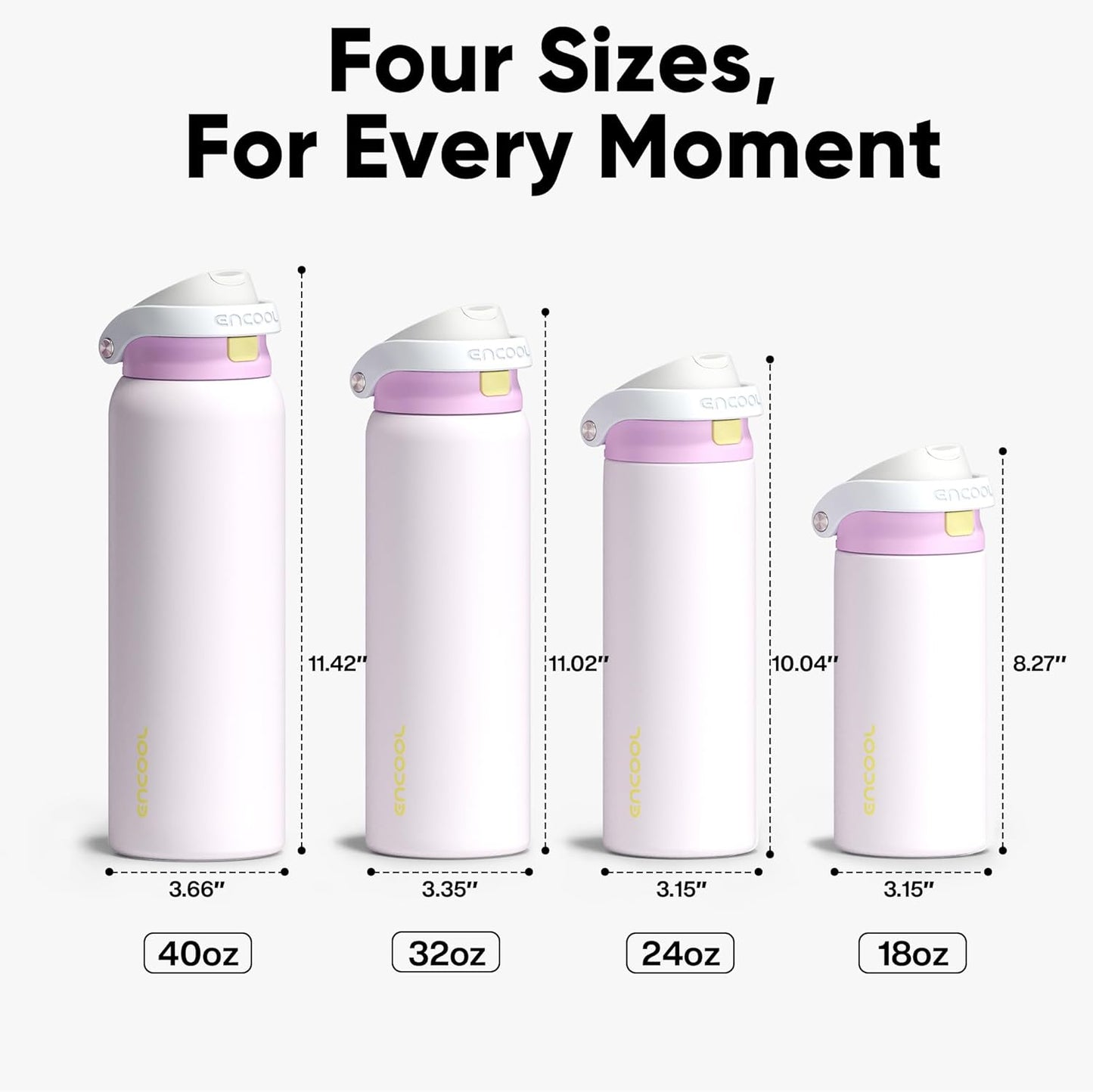 ENCOOL Leakproof Insulated Water Bottle with Straw Dual-Sip Water Bottle Bag-Safe Design for Work, Commute & Gym – Keeps Drinks Cold All Day, 24 oz, Lemonade Pink - Colors A