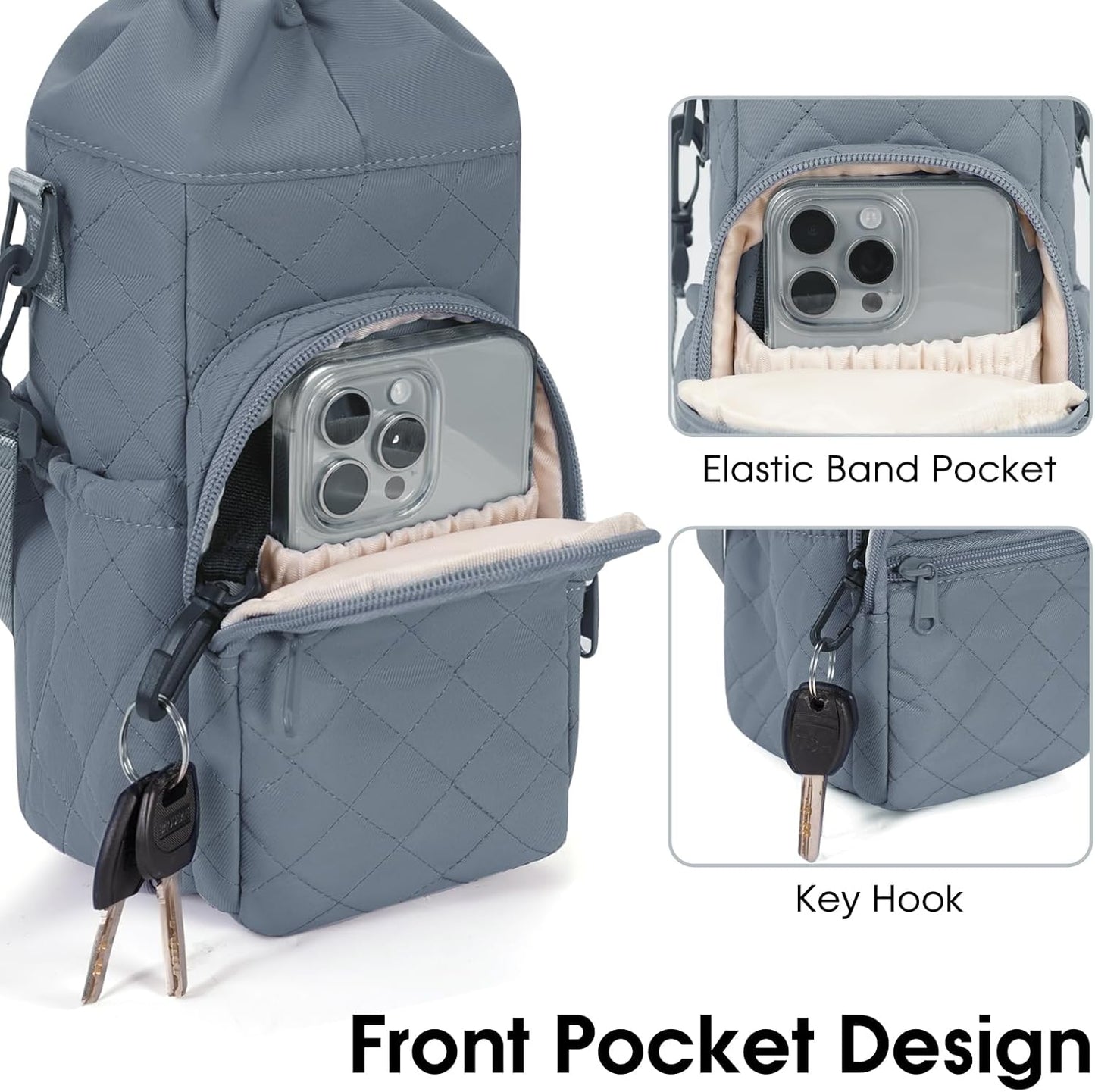 sportsnew Water Bottle Holder 40oz Crossbody Insulated Cup Sleeve Water Bottle Carrier Sling Bag with Phone Pocket, Walking