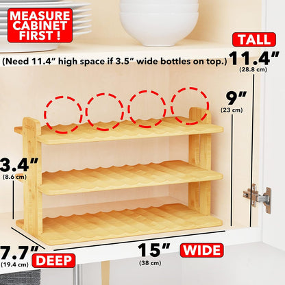SpaceAid Bamboo Water Bottle Organizer with Labels, Kitchen Pantry Water Bottle Storage Rack for Cabinets, Home Cup and Wine Bottle Holder Shelf Organizers, (3-Tier, Hold 9 Bottles)