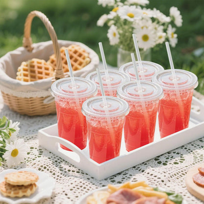 25 Pack 16 oz Clear Plastic Cups with Lids and Straws, Leak-Proof Disposable Iced Coffee Cups, BPA-Free PET Cold Drink Tumblers for Smoothie, Tea and Juice, Crystal Clear To Go Cups